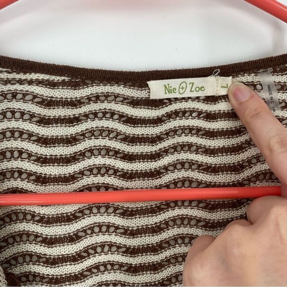 Nic & Zoe Women’s Open Front Long Sleeve Striped Linen Blend Cardigan size L - Picture 2 of 3